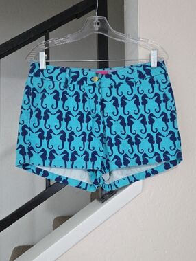 Macbeth Collection by Margaret Josephs Turquoise & Navy Seahorse Jean Shorts